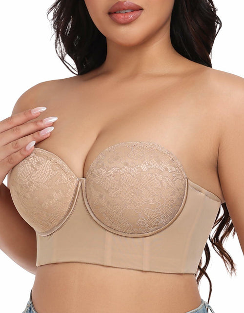 Load image into Gallery viewer, FallSweet Lace Strapless Underwire Bustier Bra Floral White Size 42D
