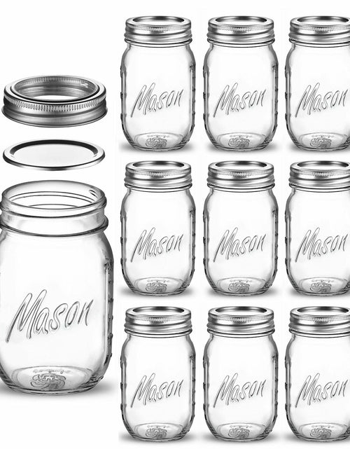 Load image into Gallery viewer, Paksh Novelty Mason Jars 16oz Regular Mouth Glass Canning 5 Pack Clear Silver
