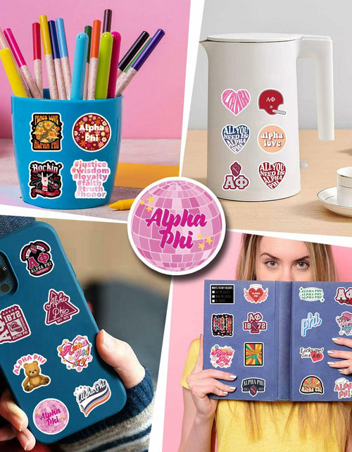 Load image into Gallery viewer, JRAOCCY 62Pcs Alpha PHI Cartoon Vinyl Waterproof Stickers Pack Gold
