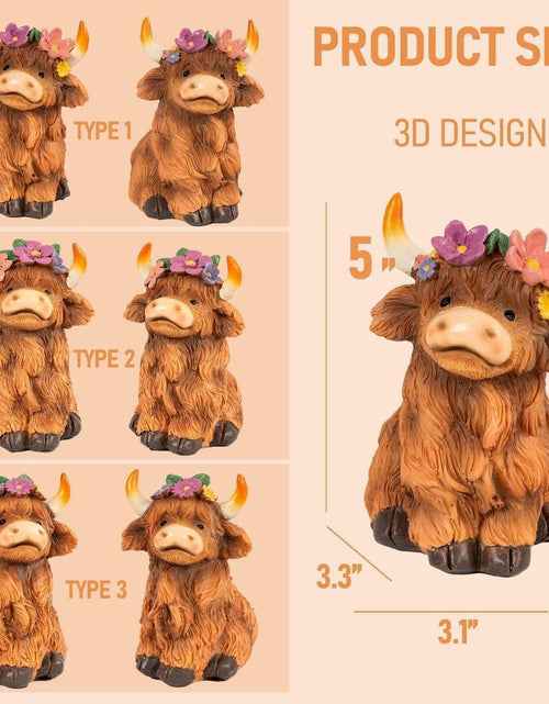 Load image into Gallery viewer, NEROSUN Highland Cow Figurines Set of 3 Brown Resin Scottish Decor
