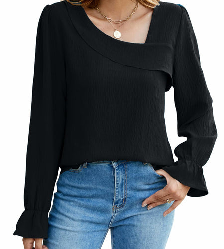 BMJL Womens Asymmetrical Neck Long Sleeve Blouse Beige Size XL
