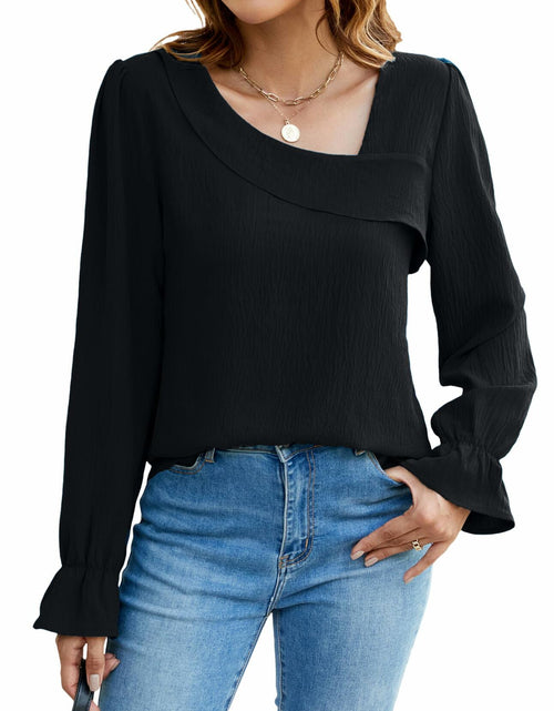 Load image into Gallery viewer, BMJL Womens Asymmetrical Neck Long Sleeve Blouse Beige Size XL
