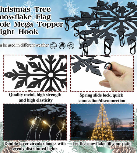 Voccos Christmas Tree Flag Pole Mega Topper Light Hooks Metal Snowflake 24 Hooks
