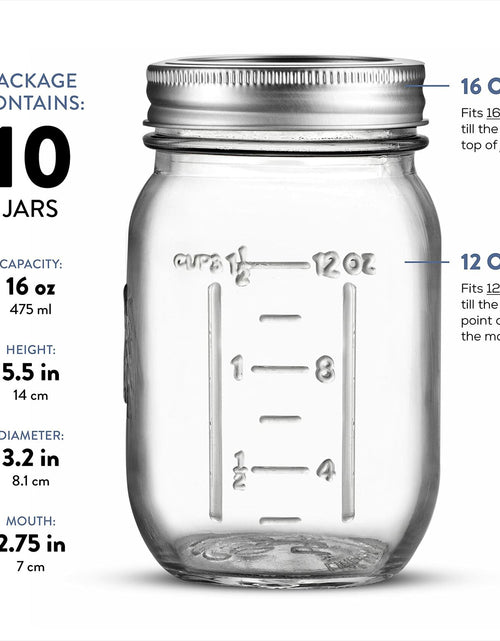 Load image into Gallery viewer, Paksh Novelty Mason Jars 16oz Regular Mouth Glass Canning 5 Pack Clear Silver

