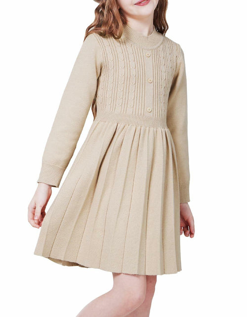 Load image into Gallery viewer, WULFUL Girls Sweater Dress Long Sleeve Button Pleated Knit Light Blue Size 7-8Y
