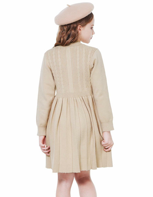 Load image into Gallery viewer, WULFUL Girls Sweater Dress Long Sleeve Button Pleated Knit Light Blue Size 7-8Y
