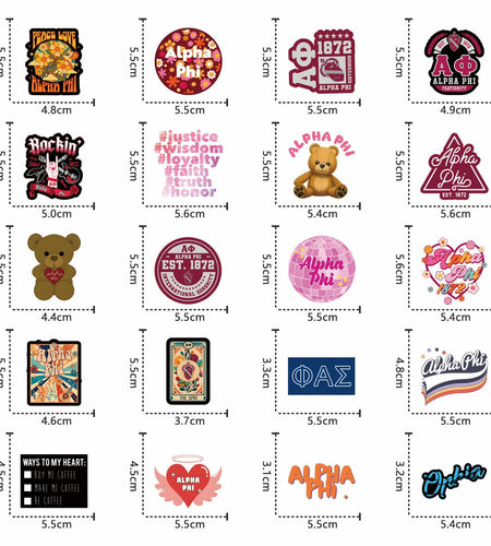 JRAOCCY 62Pcs Alpha PHI Cartoon Vinyl Waterproof Stickers Pack Gold