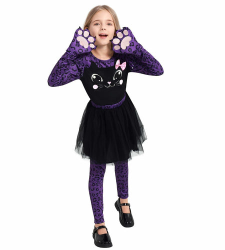 Weixinbuy Girls Leopard Cat Costume Glow Dark Halloween Dress Purple Size 3-4T