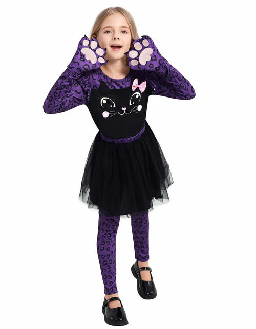 Load image into Gallery viewer, Weixinbuy Girls Leopard Cat Costume Glow Dark Halloween Dress Purple Size 3-4T

