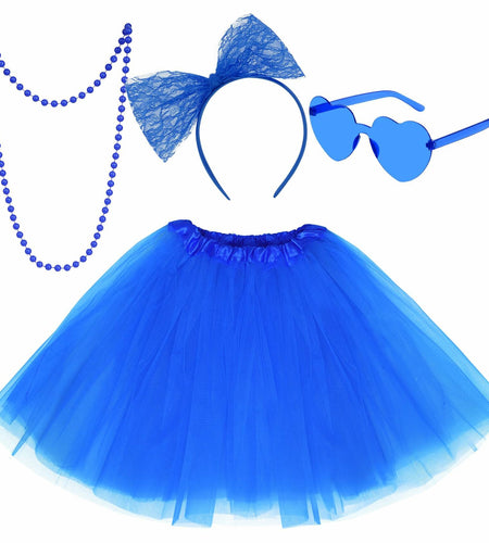 Rthjsfj Tulle Tutu Skirt Pink with Bow Headband Beads Necklace Sunglasses