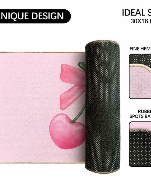 Load image into Gallery viewer, ETYZE Pink Welcome Mat Indoor Front Door Cherry Bow 30x16 Inch Polyester
