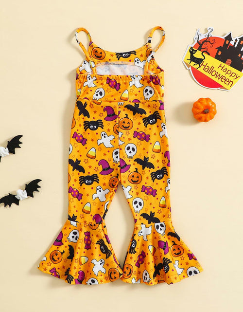 Load image into Gallery viewer, Guodeunh Toddler Girls Halloween Pumpkin Spider Romper Orange Size 4-5T
