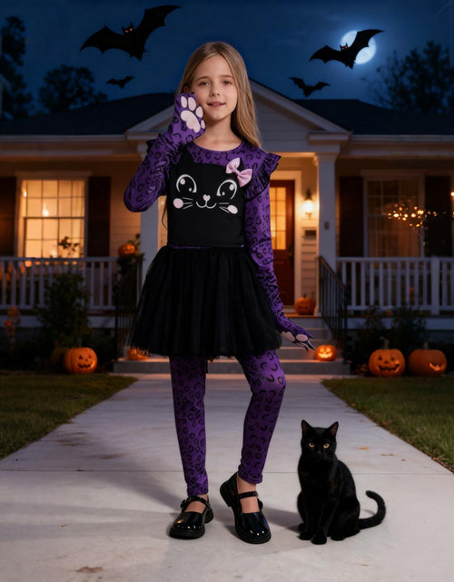 Load image into Gallery viewer, Weixinbuy Girls Leopard Cat Costume Glow Dark Halloween Dress Purple Size 3-4T
