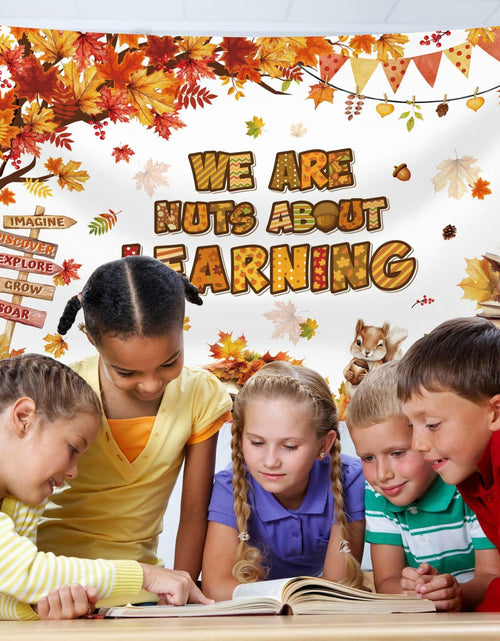 Load image into Gallery viewer, MEHOFOND Fall in Love with Learning Backdrop Autumn Pumpkin Maple 6x3.6ft Orange
