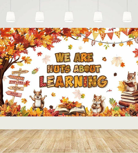 MEHOFOND Fall in Love with Learning Backdrop Autumn Pumpkin Maple 6x3.6ft Orange