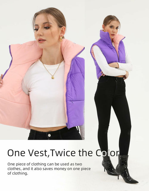 Load image into Gallery viewer, Xeoxarel Women's Puffer Vest Sleeveless Warm Outerwear Purple Pink Size XL
