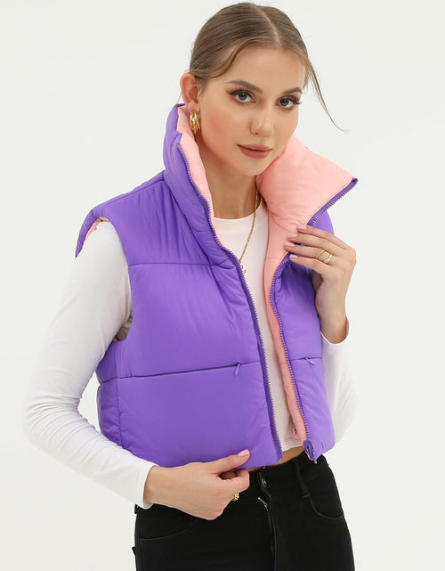 Load image into Gallery viewer, Xeoxarel Women's Puffer Vest Sleeveless Warm Outerwear Purple Pink Size XL

