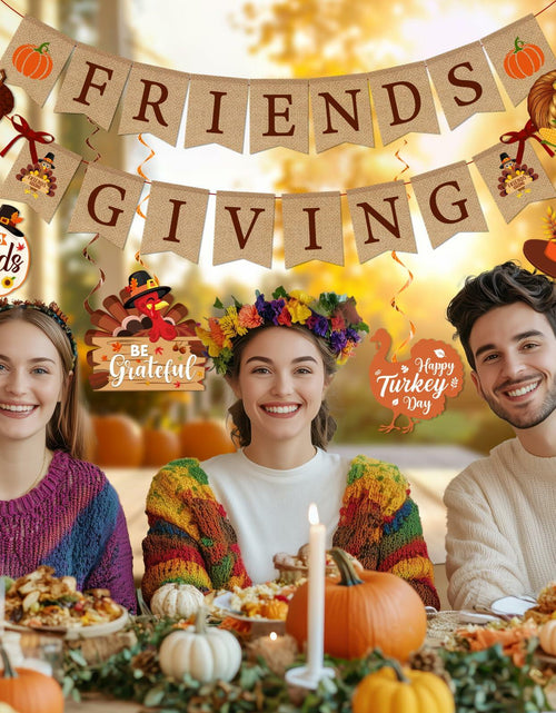Load image into Gallery viewer, Friendsgiving Party Decorations Banner Hanging Swirls Turkey Pumpkin Maple
