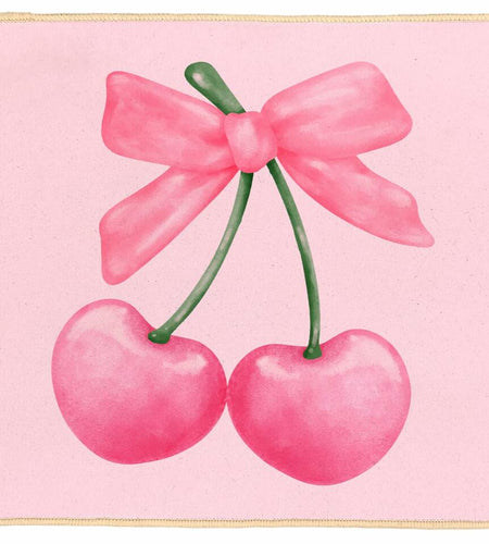 ETYZE Pink Welcome Mat Indoor Front Door Cherry Bow 30x16 Inch Polyester