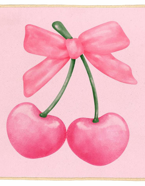 Load image into Gallery viewer, ETYZE Pink Welcome Mat Indoor Front Door Cherry Bow 30x16 Inch Polyester
