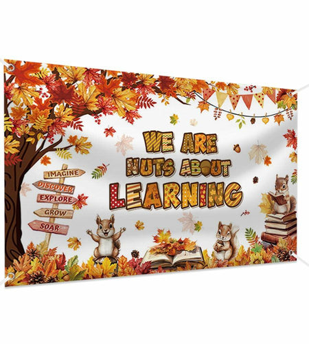 MEHOFOND Fall in Love with Learning Backdrop Autumn Pumpkin Maple 6x3.6ft Orange
