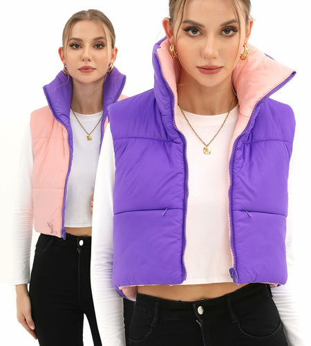 Xeoxarel Women's Puffer Vest Sleeveless Warm Outerwear Purple Pink Size XL