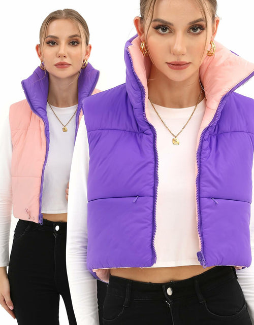 Load image into Gallery viewer, Xeoxarel Women's Puffer Vest Sleeveless Warm Outerwear Purple Pink Size XL
