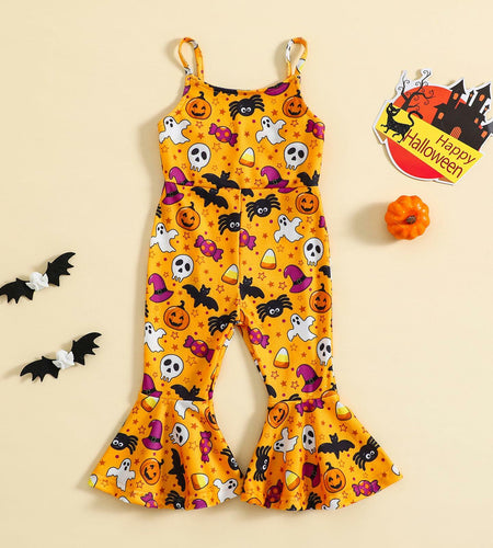 Guodeunh Toddler Girls Halloween Pumpkin Spider Romper Orange Size 4-5T