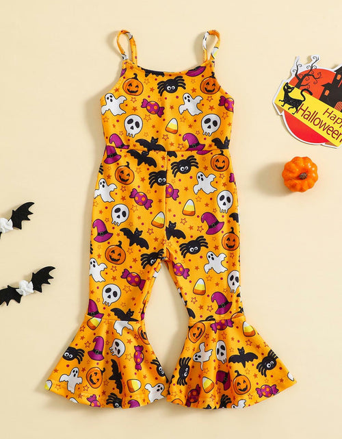 Load image into Gallery viewer, Guodeunh Toddler Girls Halloween Pumpkin Spider Romper Orange Size 4-5T
