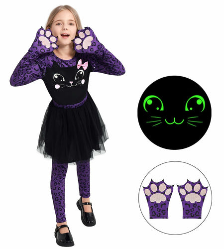 Weixinbuy Girls Leopard Cat Costume Glow Dark Halloween Dress Purple Size 3-4T