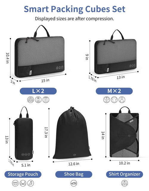 Load image into Gallery viewer, WANDF 7-Pc Compression Packing Cubes Travel Organizer Bags Set Khaki Size Large
