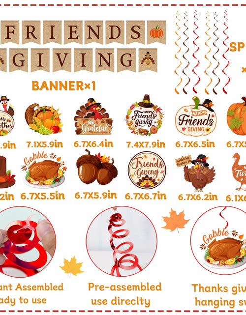 Load image into Gallery viewer, Friendsgiving Party Decorations Banner Hanging Swirls Turkey Pumpkin Maple
