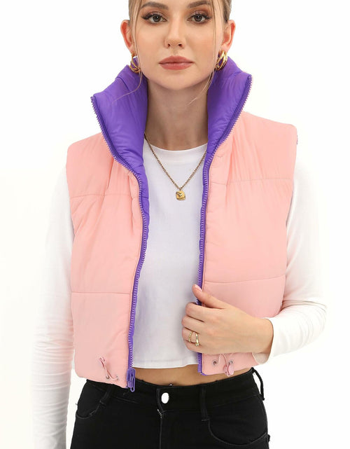 Load image into Gallery viewer, Xeoxarel Women's Puffer Vest Sleeveless Warm Outerwear Purple Pink Size XL
