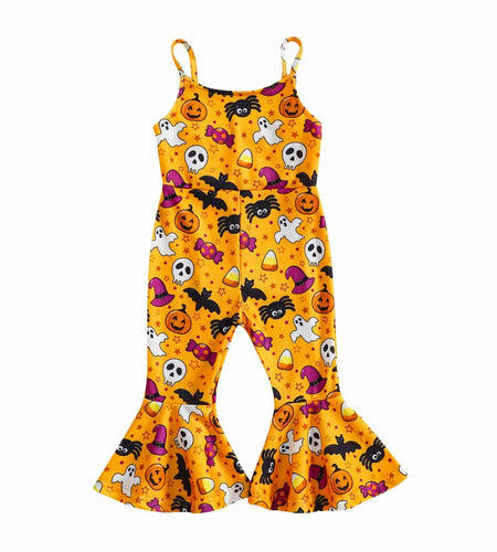 Guodeunh Toddler Girls Halloween Pumpkin Spider Romper Orange Size 4-5T