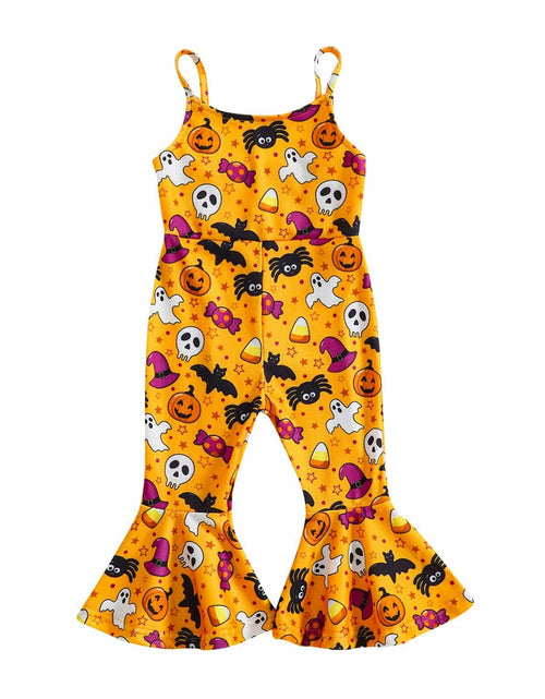 Load image into Gallery viewer, Guodeunh Toddler Girls Halloween Pumpkin Spider Romper Orange Size 4-5T
