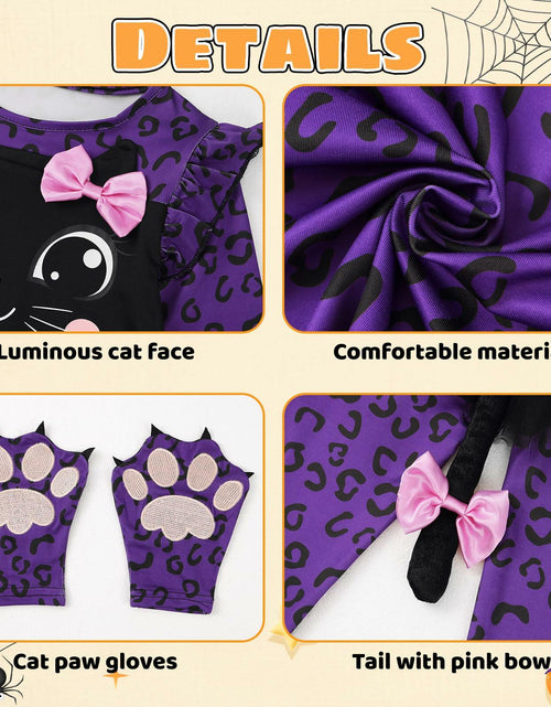 Load image into Gallery viewer, Weixinbuy Girls Leopard Cat Costume Glow Dark Halloween Dress Purple Size 3-4T
