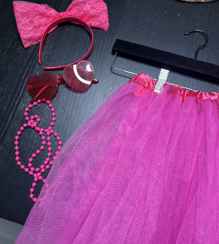 Rthjsfj Tulle Tutu Skirt Pink with Bow Headband Beads Necklace Sunglasses