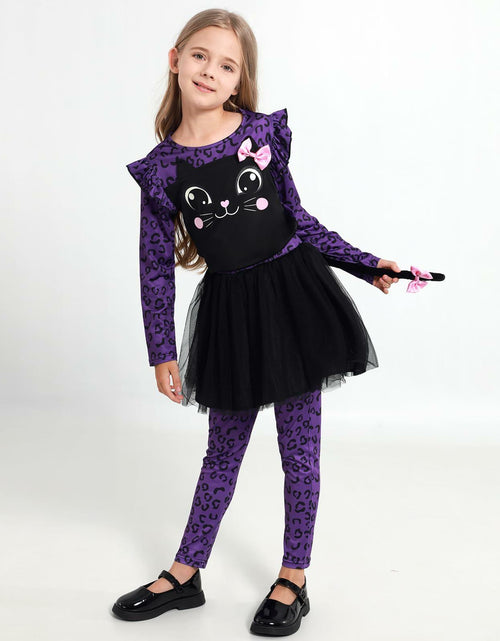 Load image into Gallery viewer, Weixinbuy Girls Leopard Cat Costume Glow Dark Halloween Dress Purple Size 3-4T
