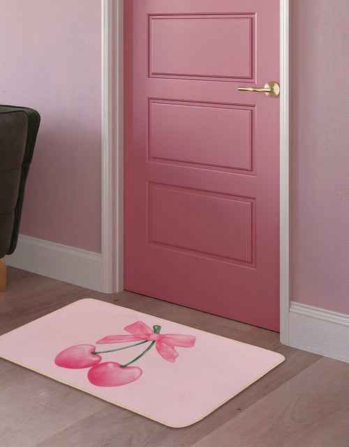 Load image into Gallery viewer, ETYZE Pink Welcome Mat Indoor Front Door Cherry Bow 30x16 Inch Polyester
