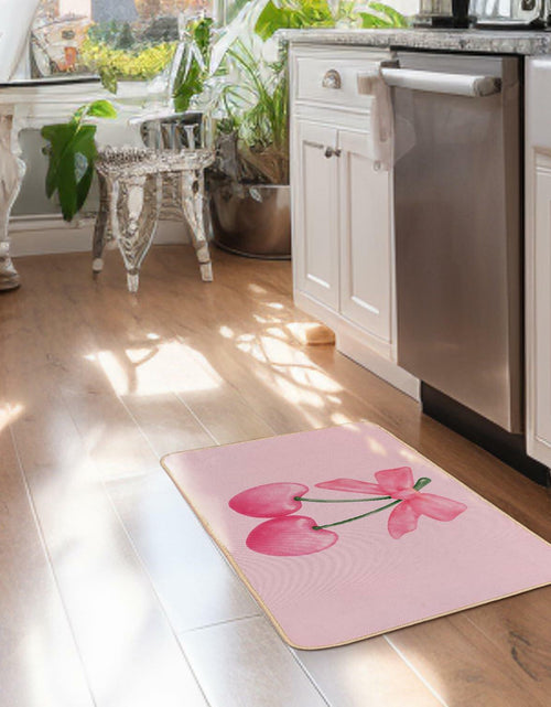 Load image into Gallery viewer, ETYZE Pink Welcome Mat Indoor Front Door Cherry Bow 30x16 Inch Polyester
