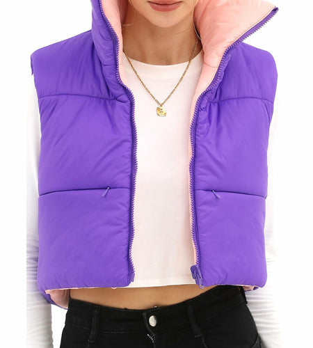 Xeoxarel Women's Puffer Vest Sleeveless Warm Outerwear Purple Pink Size XL