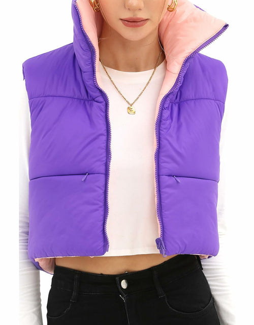 Load image into Gallery viewer, Xeoxarel Women's Puffer Vest Sleeveless Warm Outerwear Purple Pink Size XL
