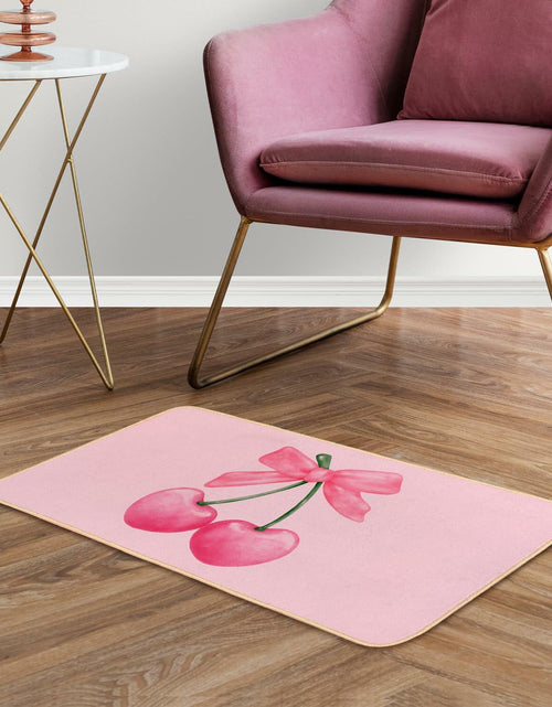 Load image into Gallery viewer, ETYZE Pink Welcome Mat Indoor Front Door Cherry Bow 30x16 Inch Polyester
