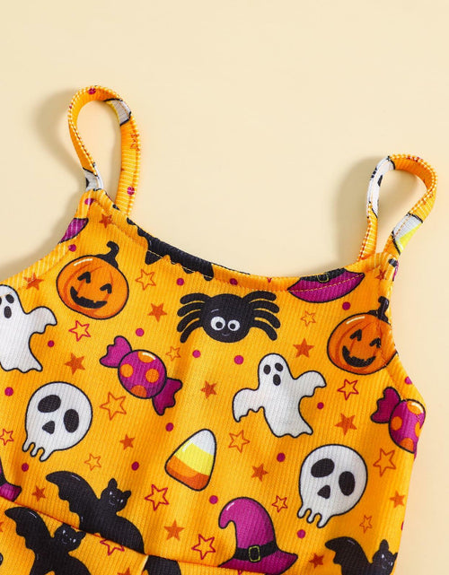 Load image into Gallery viewer, Guodeunh Toddler Girls Halloween Pumpkin Spider Romper Orange Size 4-5T
