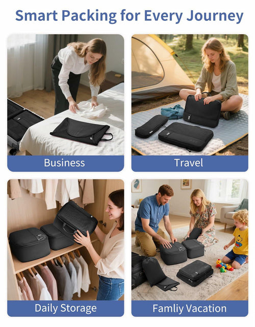 Load image into Gallery viewer, WANDF 7-Pc Compression Packing Cubes Travel Organizer Bags Set Khaki Size Large
