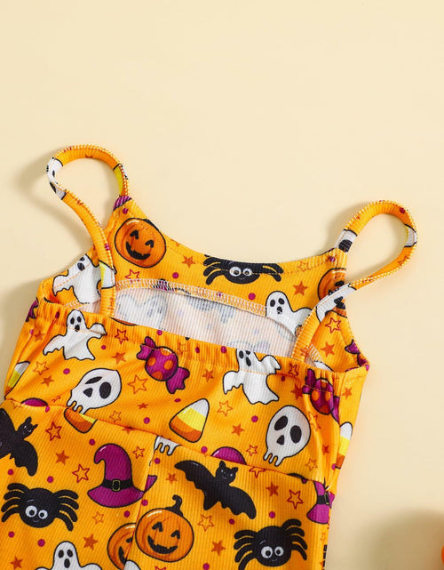 Load image into Gallery viewer, Guodeunh Toddler Girls Halloween Pumpkin Spider Romper Orange Size 4-5T
