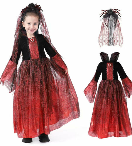 QPCOS Royal Vampire Costume Girls Deluxe Dress Black Size 10-12