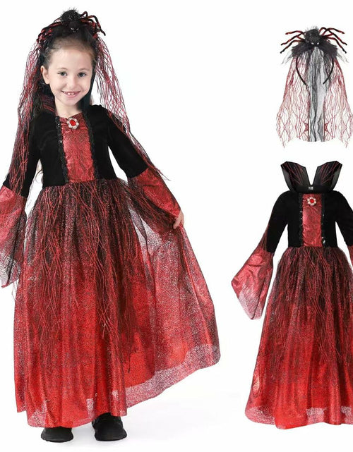 Load image into Gallery viewer, QPCOS Royal Vampire Costume Girls Deluxe Dress Black Size 10-12
