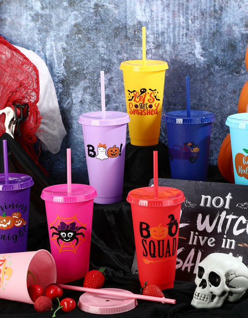 Load image into Gallery viewer, SiliFine 24oz Reusable Plastic Halloween Cups with Lid &amp; Straw 24 Pcs
