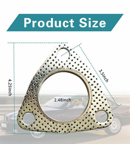 leechio Car Exhaust Gasket 2.48" 3 Hole Flange High Temp Silver 2PCS